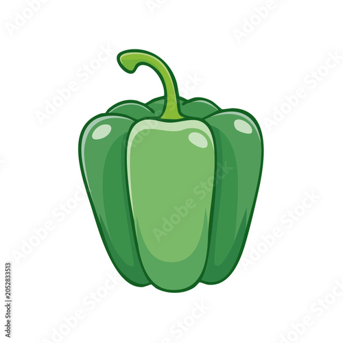 Single Green Bell Pepper Isolated on White Background Healthy Food Ingredient