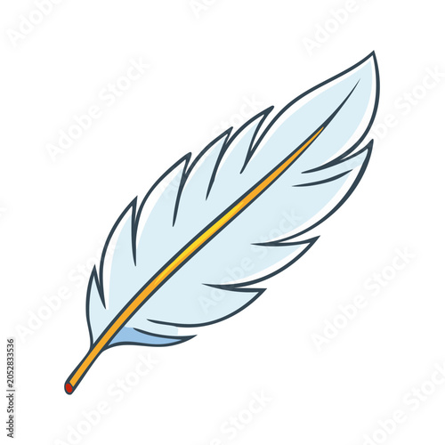 Delicate light blue quill pen with a golden shaft and red tip symbolizing writing and creativity