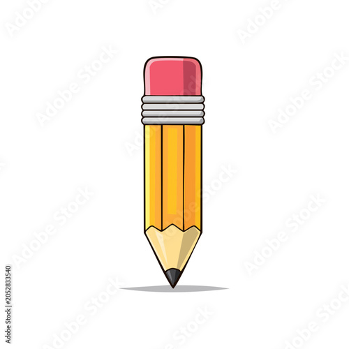 Simple yellow pencil with a pink eraser and sharpened graphite tip ready for drawing and writing