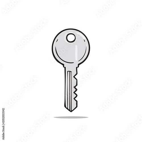 Simple Hand Drawn Illustration of a Vintage Style Key with a Circular Head