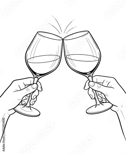 Two hands holding wine glasses clinking in celebration toast hospitality service