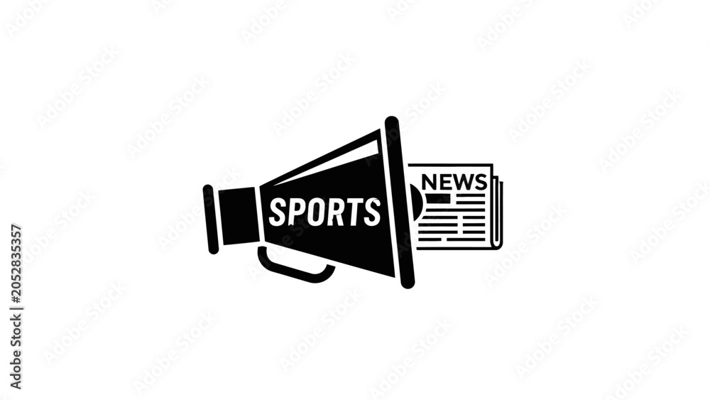 Obraz premium Megaphone Announcing Sports News with Newspaper Icon on Isolated White Background
