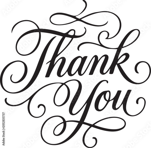 Elegant Thank You calligraphy in black a decorative script for expressing gratitude perfect for cards invitations and appreciation messages