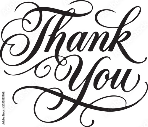 Elegant Thank You script typography a classic calligraphic design for appreciation gratitude and formal greetings isolated on white