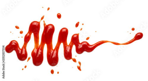 Glossy Red Ketchup Splash Zig-Zag Pattern Isolated on White Background
