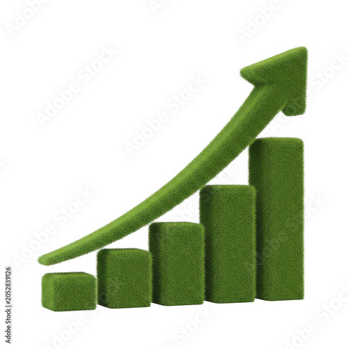 Growing bar chart made of green blocks showing financial progress