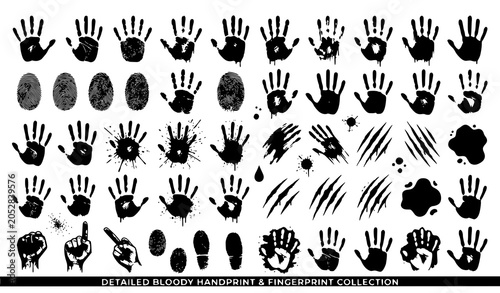 Quadro su tela Bloody handprint and fingerprint horror vector illustration