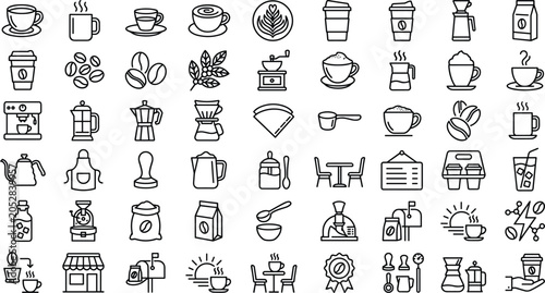 Tablou pe pânză Cafe element icons bundle featuring takeaway cup french press tamper roaster mai
