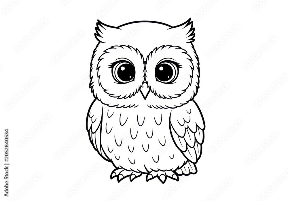 Obraz premium Cute owl illustration with big eyes and detailed feathers isolated on white background