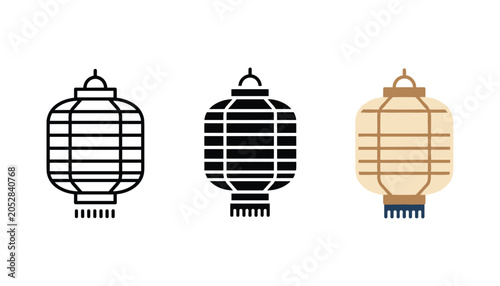 Photos Traditional Asian paper lantern illustration set isolated on white background