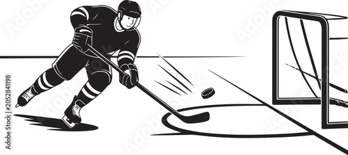 Photography Ice hockey player taking a shot at goal