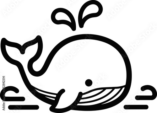 Quadro su tela Whimsical whale spouting water, simple line art, marine mammal illustration