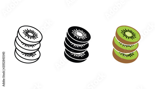 Obraz na płótnie Stack of sliced kiwi fruit illustration set isolated on white background
