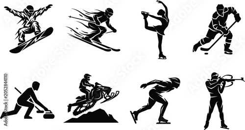 Photography Winter Sports Silhouette Collection Featuring Snowboarding Skiing Figure Skating