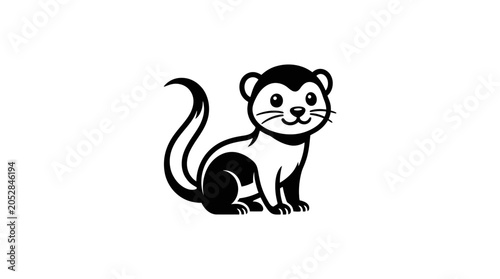 Black and white illustration of a seated ferret or weasel