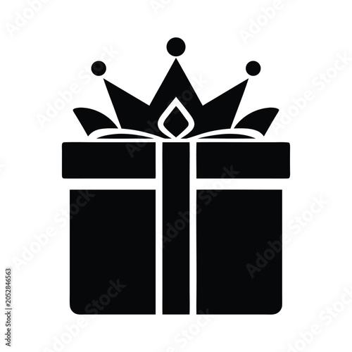 Royal Crown Gift Box Black Vector Icon