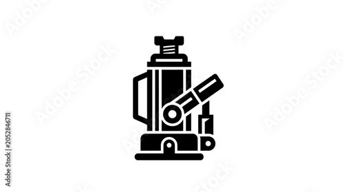 Black silhouette icon of a laboratory microscope with stage and eyepiece on white background