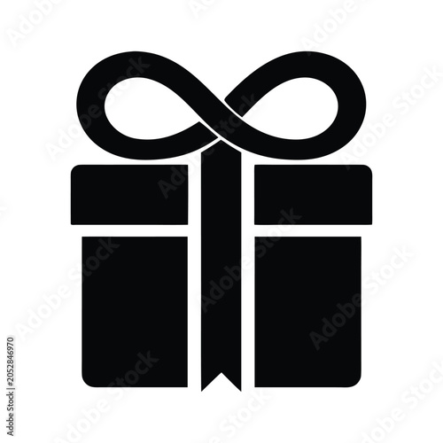 Gift Box with Infinity Ribbon Bow Black Vector Icon