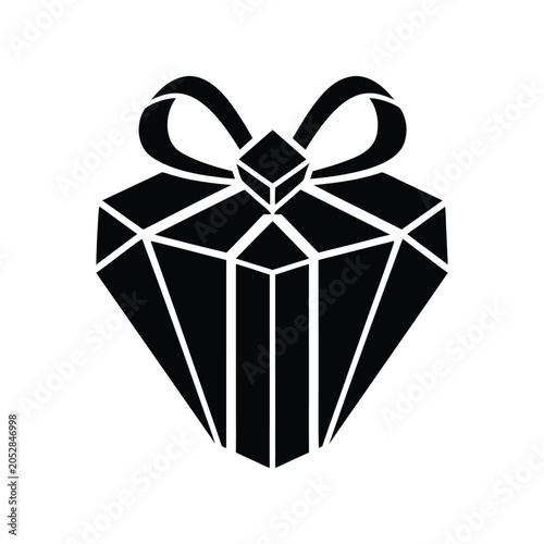 Luxury Geometric Gift Box with Bow Black Vector Icon