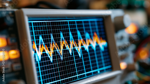 Oscilloscope waveform display screen emitting phosphorescent sine pulse traces across graticule grid, analog signal amplitude peaks rendered in cathode ray glow, vintage electronic measurement instr