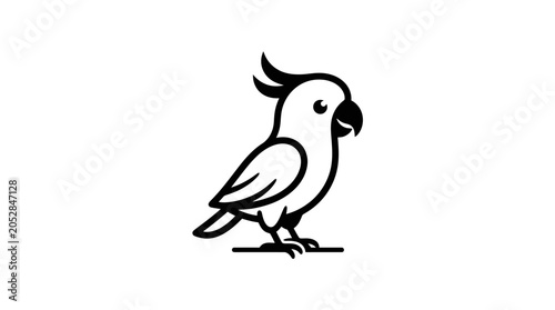 Simple black outline drawing of a cockatoo standing on a plain white background