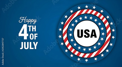 Happy 4th of july usa themed circular design on blue background