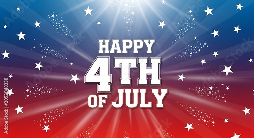 Happy 4th of july celebration with stars and sunburst background
