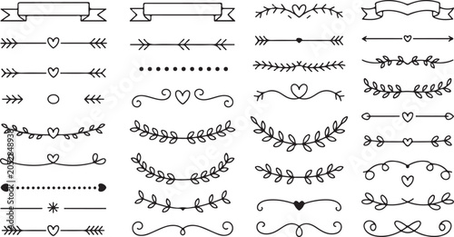 Hand drawn decorative lines and heart shapes