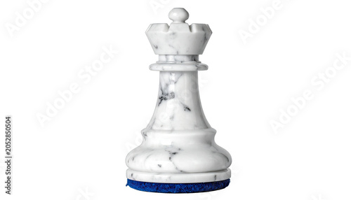 Chess queen carved from white marble with gray veining represents power and strategic movement in classic games.