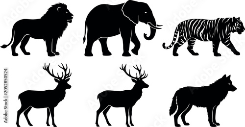 Photography African Wildlife Silhouettes Lion Elephant Tiger Deer And Wolf