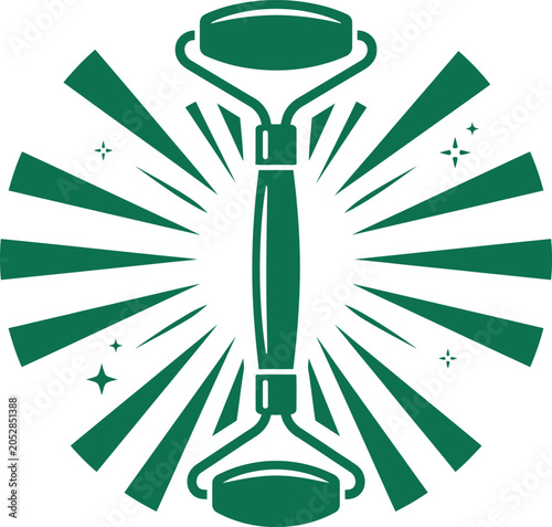 Green trophy icon with rays and stars