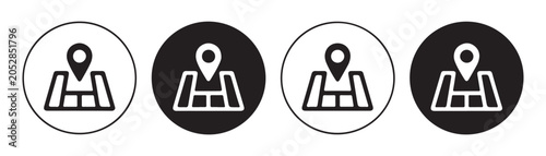Tableau sur toile Folded map icon with location pin marker inside circle frames set on transparent background vector