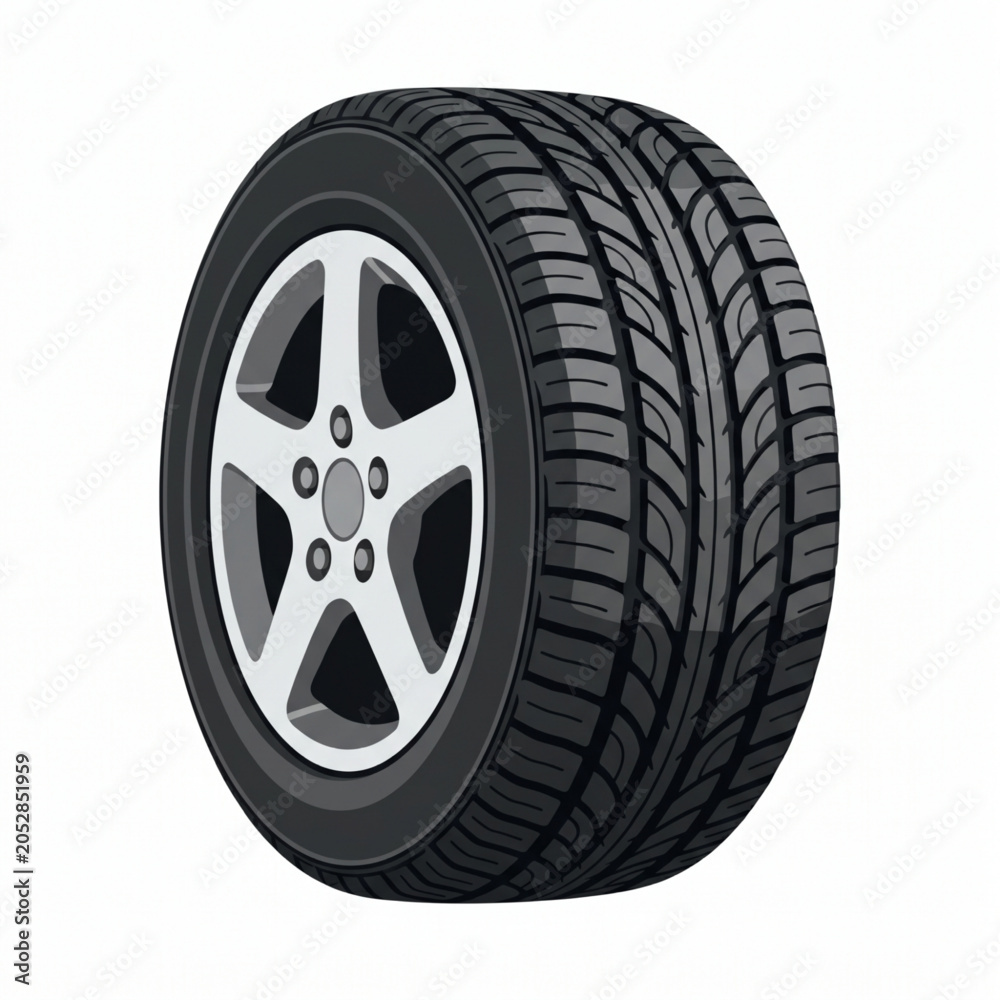Fototapeta premium Car tire with alloy wheel rim perspective view vector illustration
