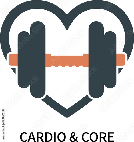 Cardio and core fitness logo with dumbbell in heart shape