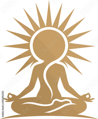 Golden meditating person with sun
