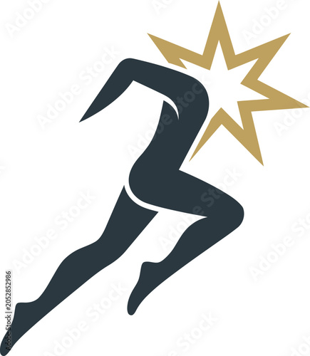 A dynamic illustration of a runner in motion with a gold star
