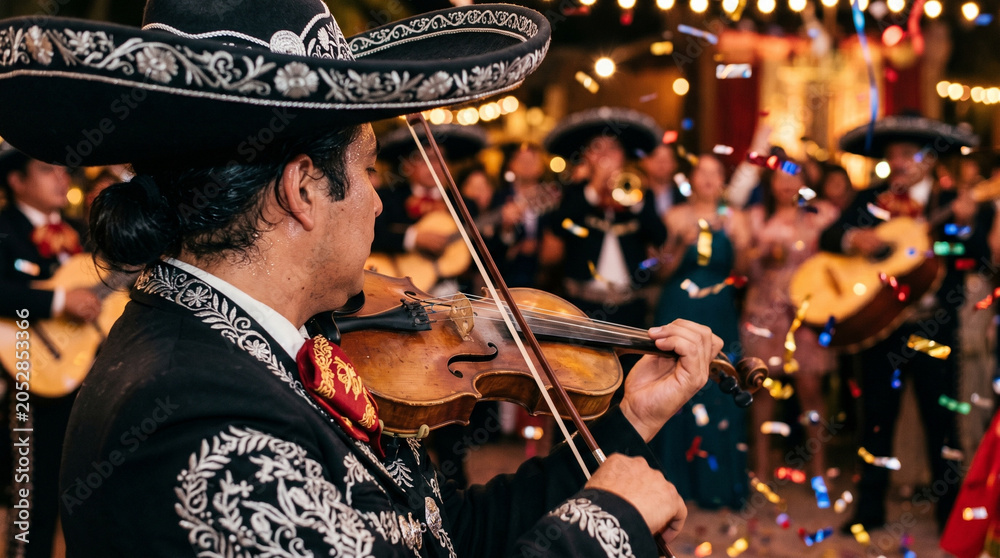 Fototapeta premium Mariachi Musicians Performing Traditional Mexican Music Live
