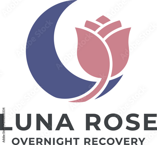 Luna rose overnight recovery logo with crescent moon and pink rose