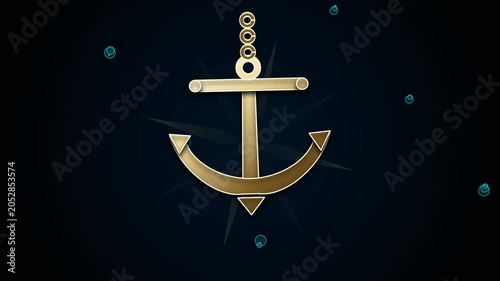 Golden Nautical Anchor Animation on Compass Background; ideal for Maritime Presentation Background, Website Hero Header, and Navy Corporate Template Motion Design Video.