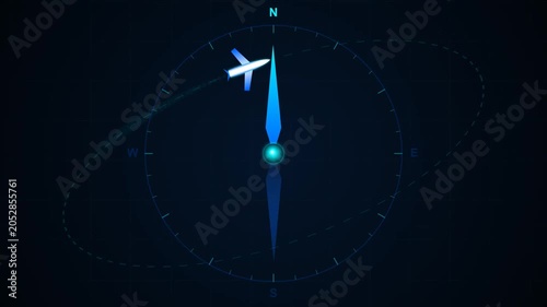 Futuristic Digital Compass and Airplane Motion Design Video for Global Travel Presentation Background and Transportation Hero Header Template
