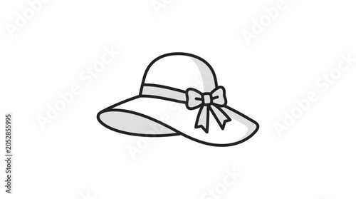 Photography Minimalist wide brim sun hat with ribbon icon.