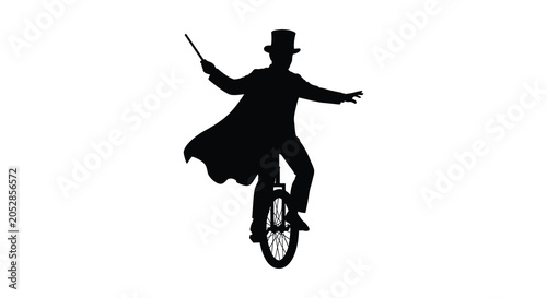 Tableau sur toile Unicyclist Silhouette On White Background Performing Circus Act
