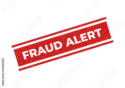 Red fraud alert warning stamp with diagonal stripes