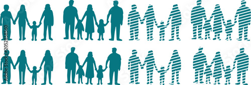 Canvastavla Diverse family silhouettes with and without stripes