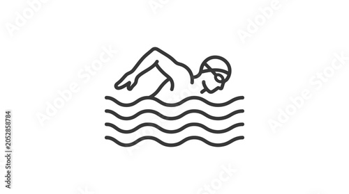Tableau sur toile Minimalist swimmer performing crawl stroke in water line art.