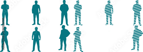 Foto Collection of human silhouettes in various poses and prisoner uniforms