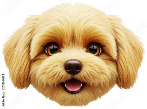 Cute fluffy golden maltipoo dog head with expressive eyes and a happy smile isolated transparent background image