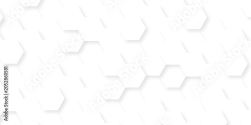White paper grid presentation hexagon mosaic wall decoration tiles. minimal tech bee website science element grid overlay white hexagon futuristic technology honeycomb texture background.