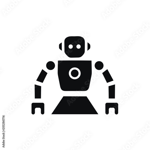 Robot icon with square head and body and circular eyes on transparent background