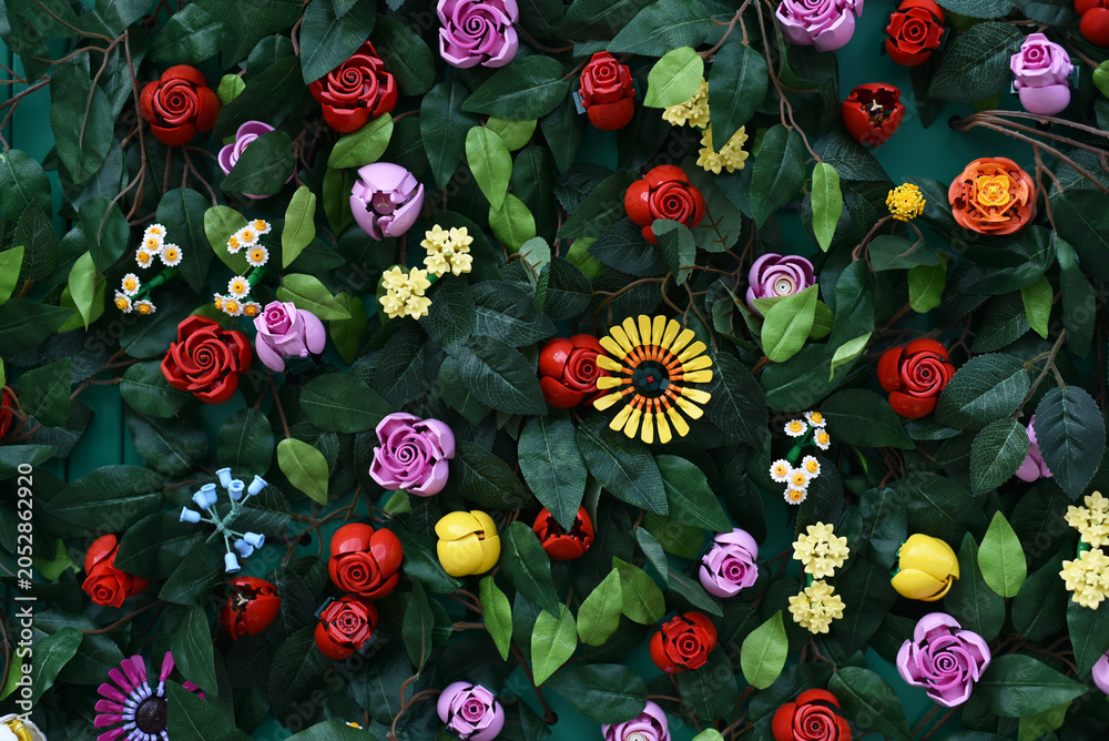 Naklejka premium Background with Lego flowers